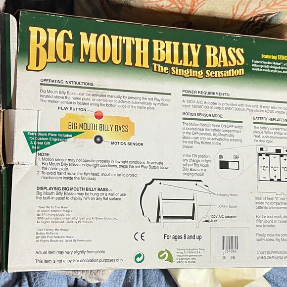 Big Mouth Billy Bass The Singing Sensation 1999 Gemmy Wall Mounted With Box - Picture 5 of 16